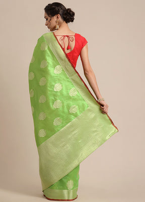 Green Silk Zari Saree Without Blouse Piece