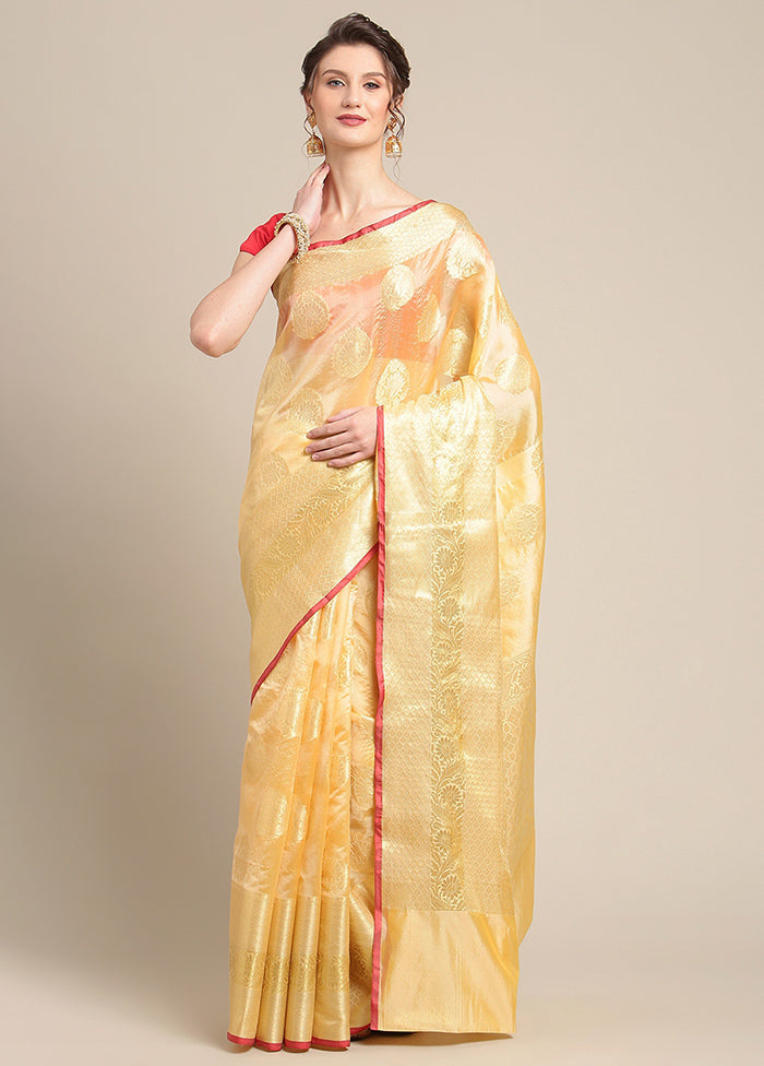 Peach Silk Zari Saree Without Blouse Piece