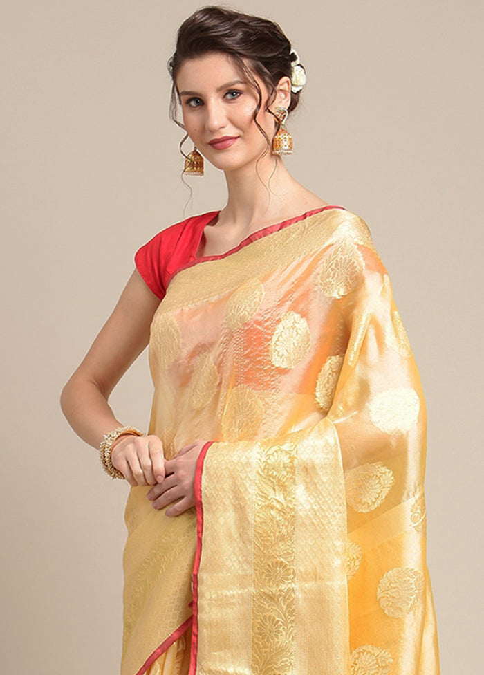 Peach Silk Zari Saree Without Blouse Piece