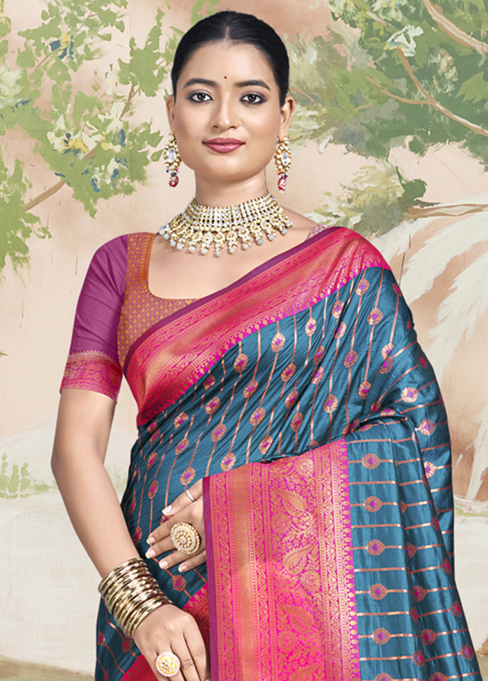 Multicolor Dupion Silk Saree With Blouse Piece