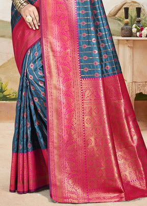 Multicolor Dupion Silk Saree With Blouse Piece