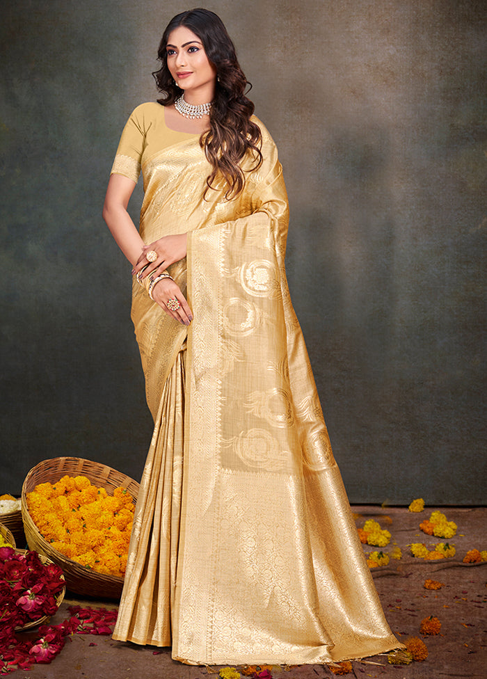 Golden Cotton Saree With Blouse Piece