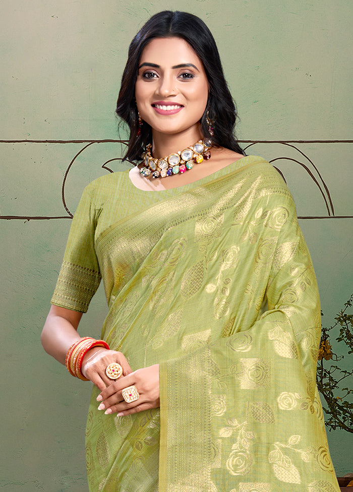 Green Cotton Saree With Blouse Piece