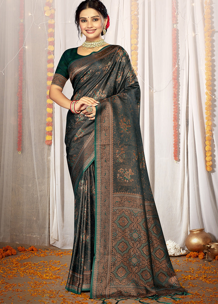 Rama Satin Silk Saree With Blouse Piece