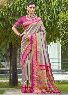 Grey Dupion Silk Saree With Blouse Piece