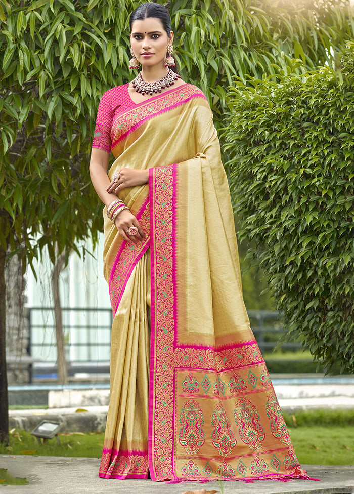 Beige Dupion Silk Saree With Blouse Piece