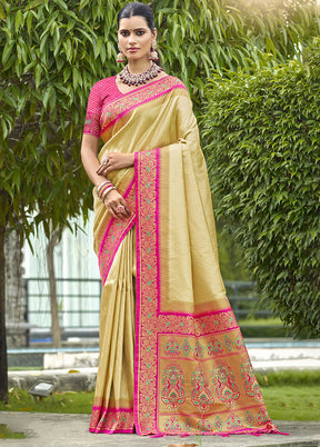 Beige Dupion Silk Saree With Blouse Piece