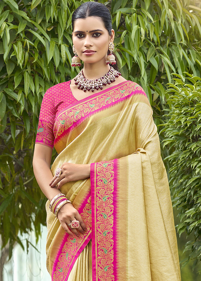 Beige Dupion Silk Saree With Blouse Piece