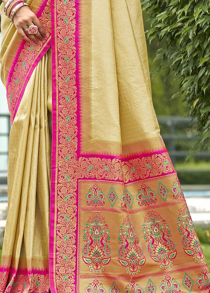 Beige Dupion Silk Saree With Blouse Piece