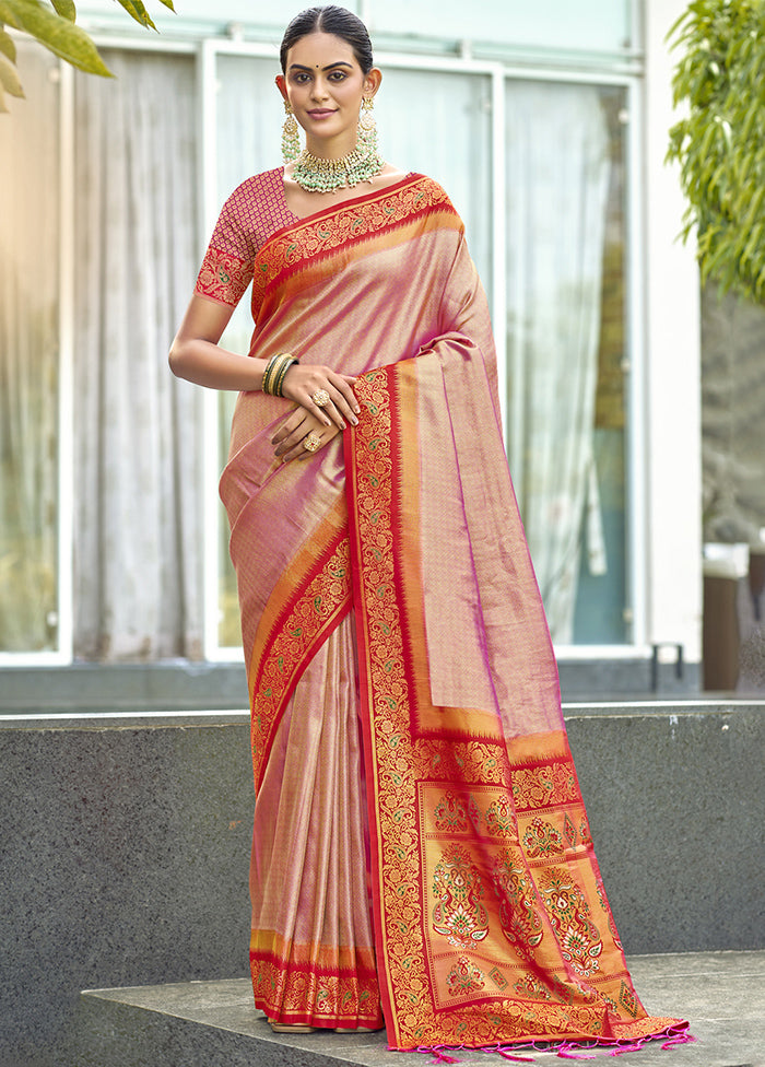 Pink Dupion Silk Saree With Blouse Piece