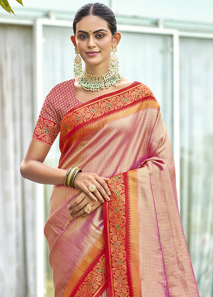 Pink Dupion Silk Saree With Blouse Piece