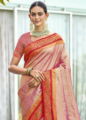 Pink Dupion Silk Saree With Blouse Piece