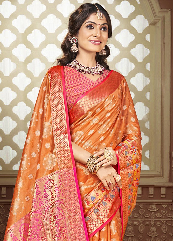 Orange Dupion Silk Saree With Blouse Piece