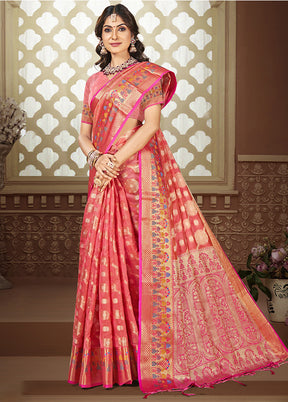 Pink Dupion Silk Saree With Blouse Piece