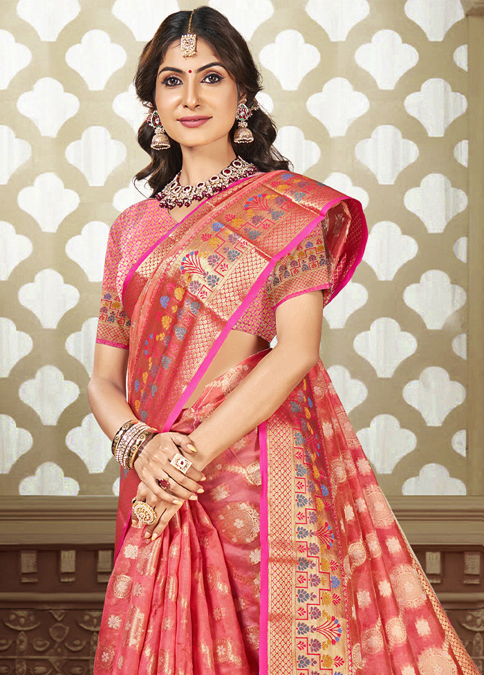 Pink Dupion Silk Saree With Blouse Piece