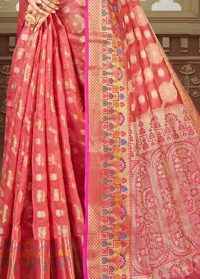 Pink Dupion Silk Saree With Blouse Piece