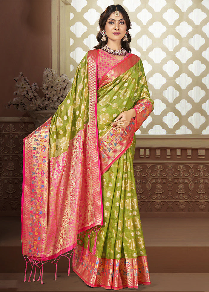 Light Green Dupion Silk Saree With Blouse Piece