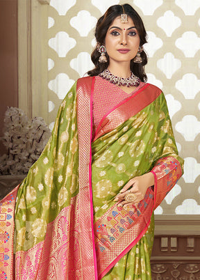 Light Green Dupion Silk Saree With Blouse Piece