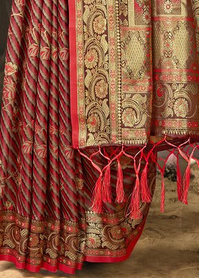 Red Satin Silk Saree With Blouse Piece