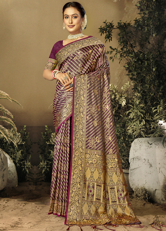 Wine Satin Silk Saree With Blouse Piece