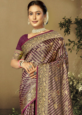 Wine Satin Silk Saree With Blouse Piece