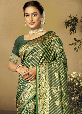 Green Satin Silk Saree With Blouse Piece