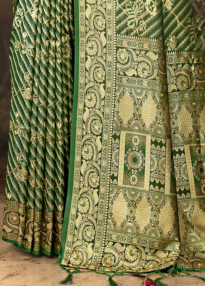 Green Satin Silk Saree With Blouse Piece