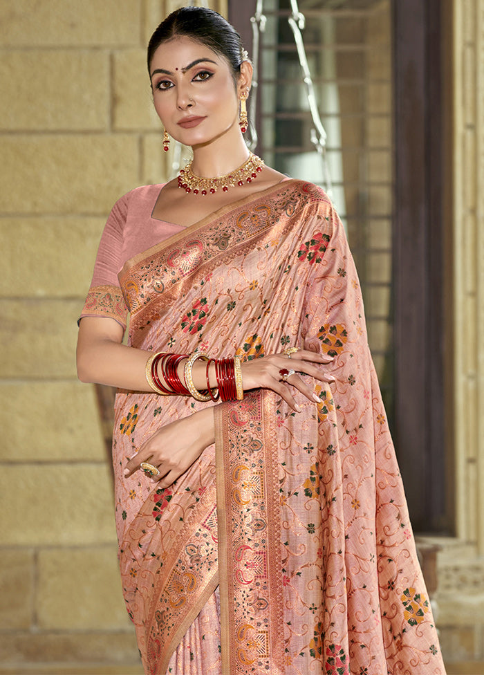 Pink Dupion Silk Saree With Blouse Piece