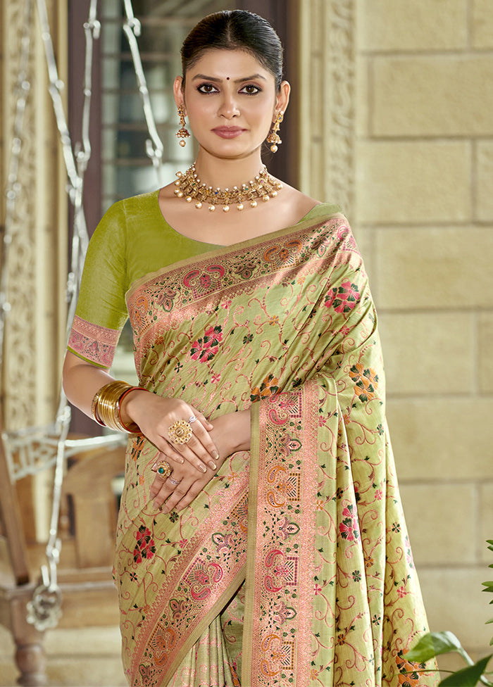 Light Green Dupion Silk Saree With Blouse Piece