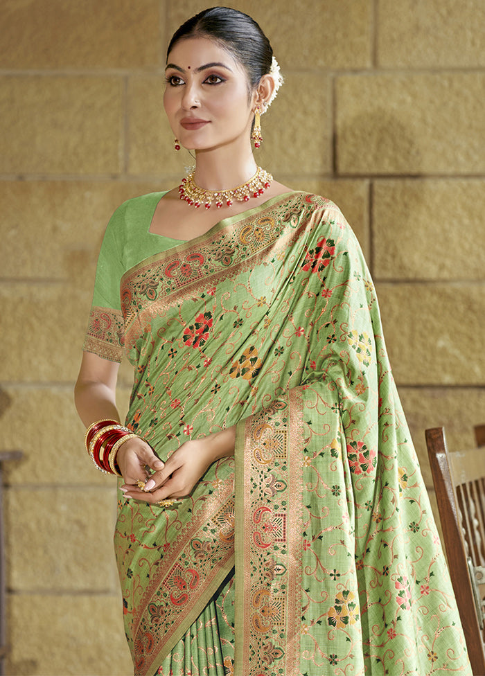 Pista Green Dupion Silk Saree With Blouse Piece