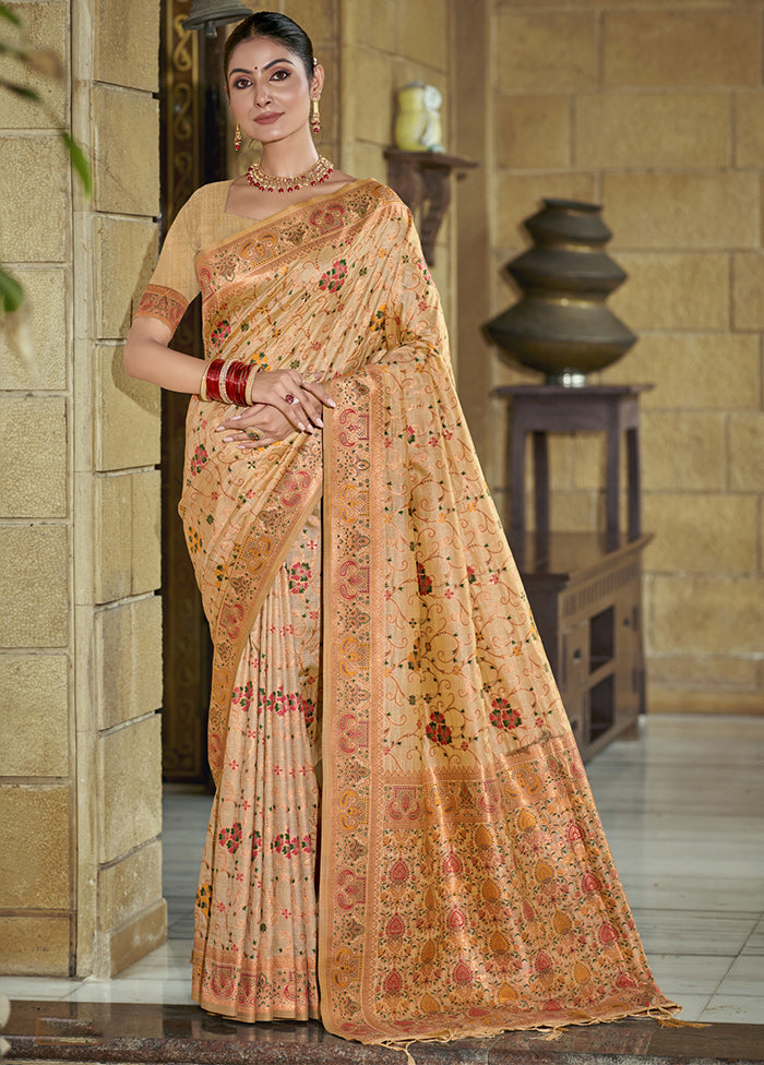 Beige Dupion Silk Saree With Blouse Piece