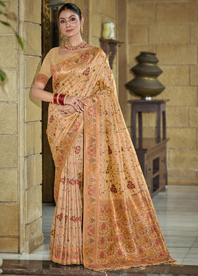 Beige Dupion Silk Saree With Blouse Piece