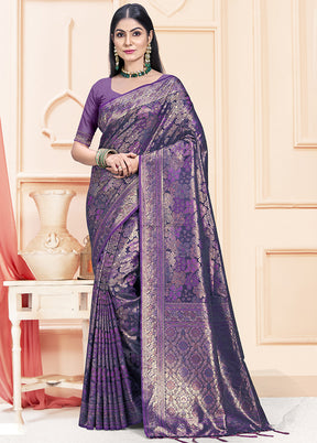 Lavender Satin Silk Saree With Blouse Piece