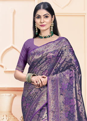 Lavender Satin Silk Saree With Blouse Piece