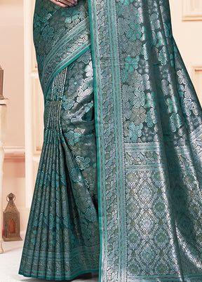 Rama Satin Silk Saree With Blouse Piece