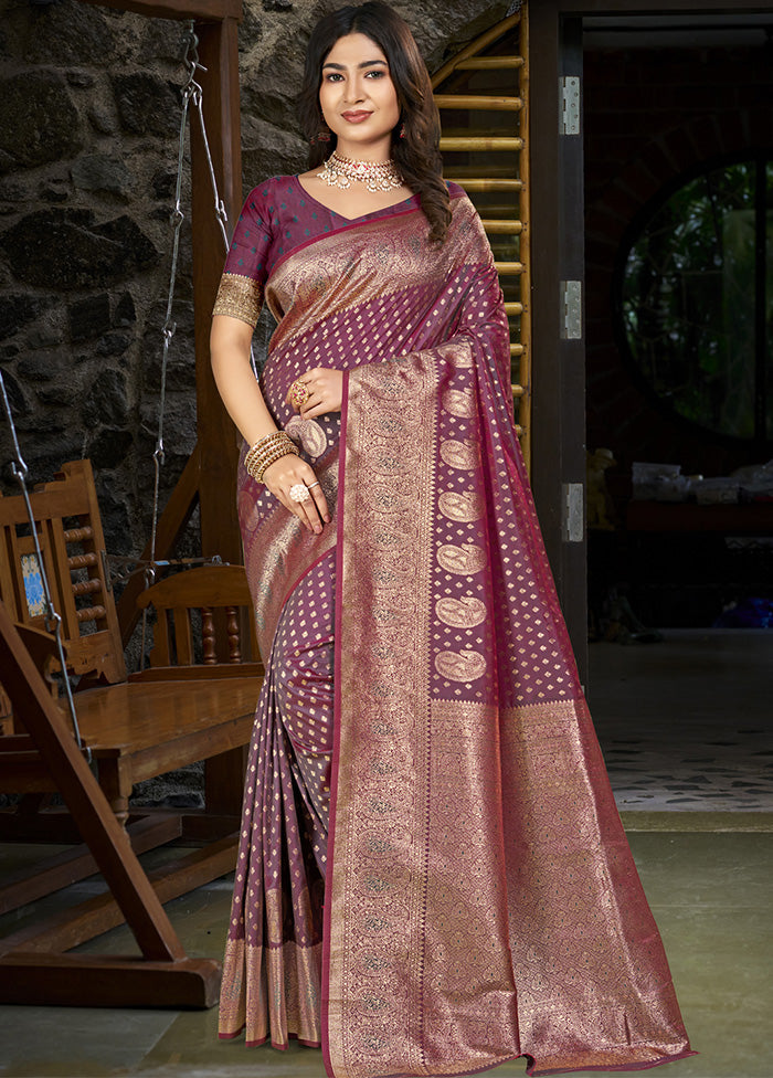 Purple Spun Silk Saree With Blouse Piece