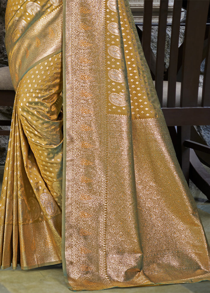 Mustard Spun Silk Saree With Blouse Piece