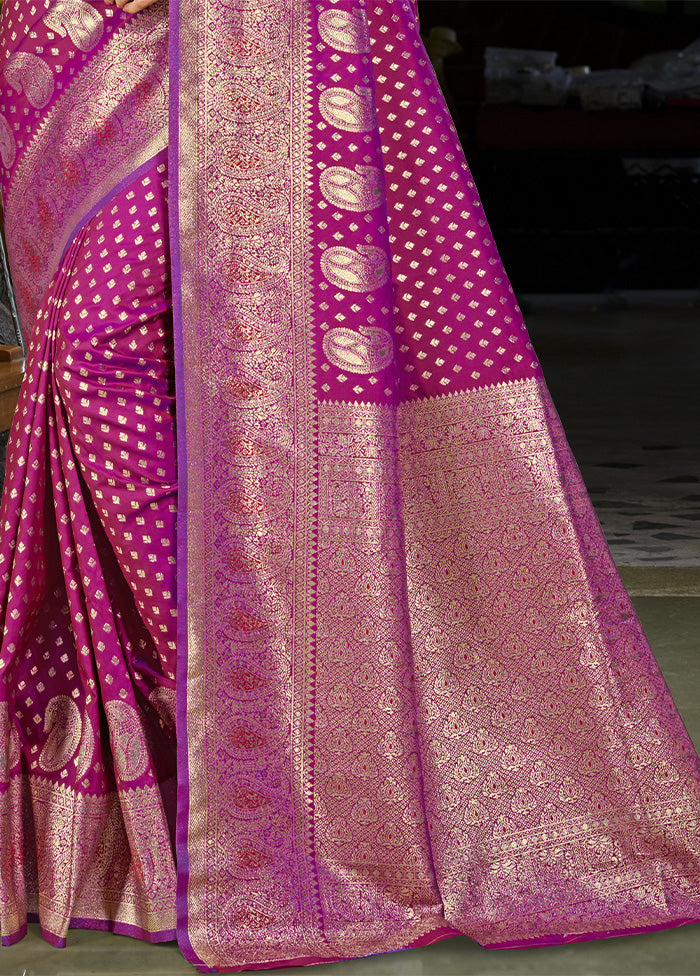 Magenta Spun Silk Saree With Blouse Piece