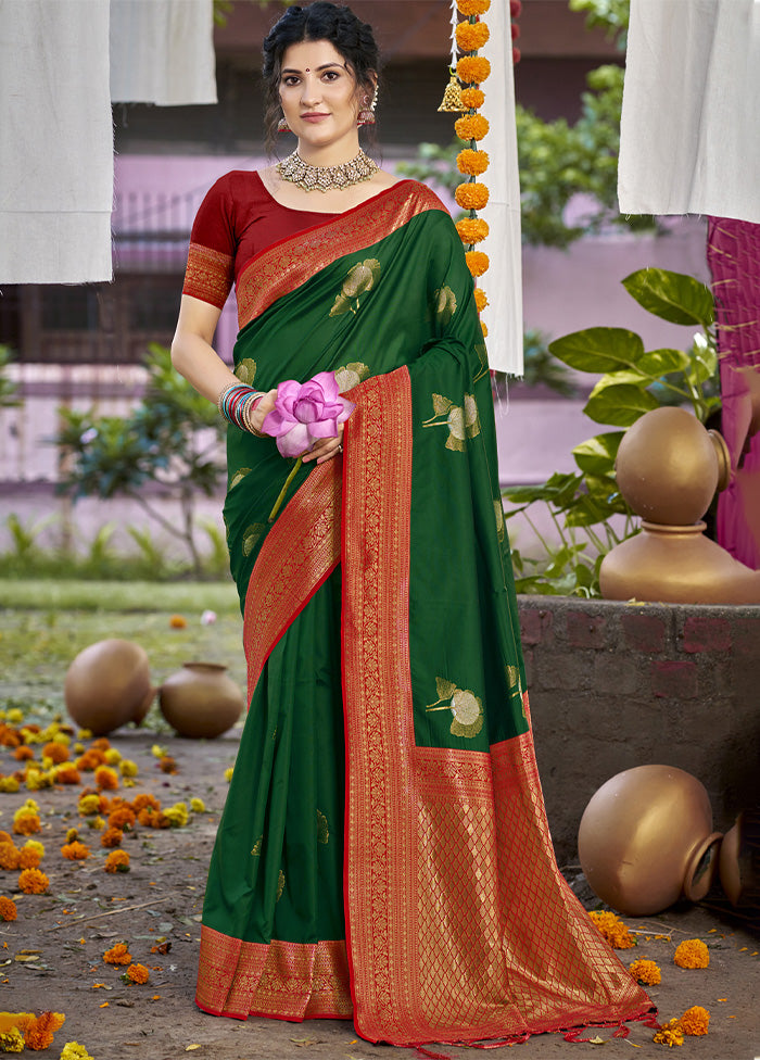 Bottle Green Dupion Silk Saree With Blouse Piece