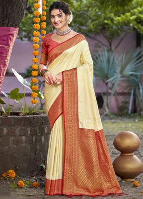 Cream Dupion Silk Saree With Blouse Piece