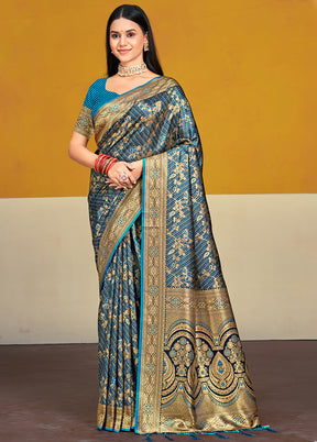 Multicolor Satin Silk Saree With Blouse Piece