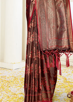 Maroon Satin Silk Saree With Blouse Piece