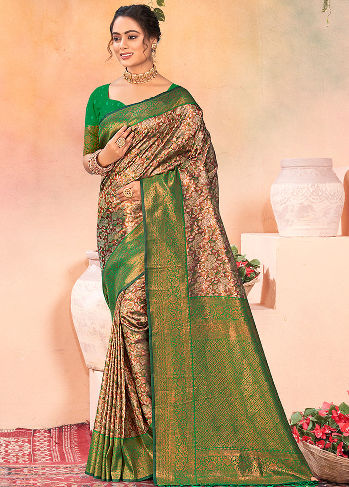 Brown Dupion Silk Saree With Blouse Piece - Indian Silk House Agencies