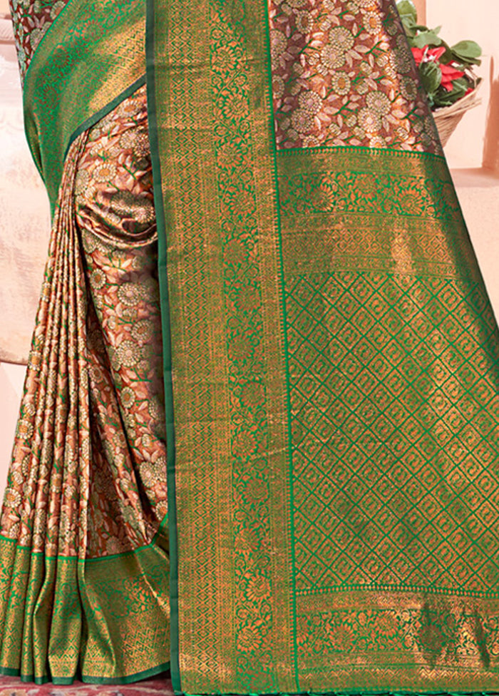 Brown Dupion Silk Saree With Blouse Piece - Indian Silk House Agencies