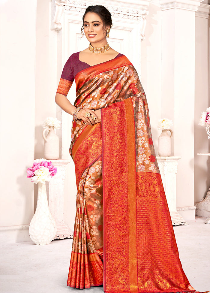 Brown Dupion Silk Saree With Blouse Piece - Indian Silk House Agencies