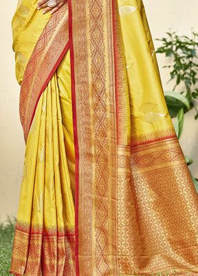 Yellow Dupion Silk Saree With Blouse Piece