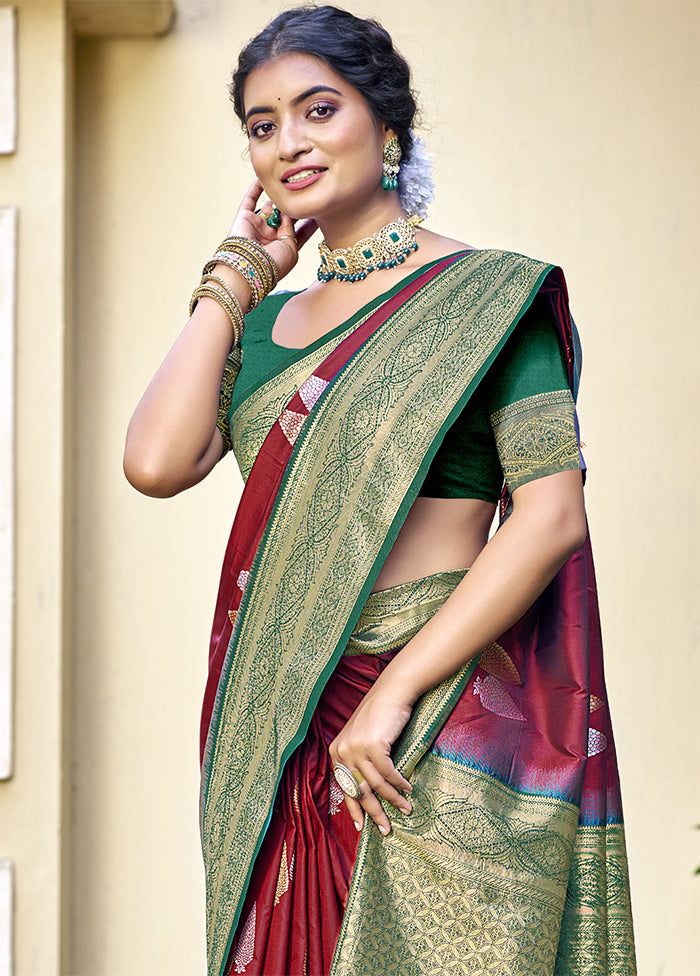 Maroon Dupion Silk Saree With Blouse Piece