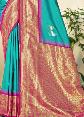 Sky Blue Dupion Silk Saree With Blouse Piece