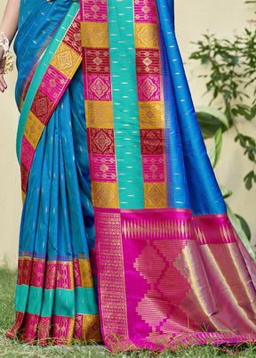 Sky Blue Dupion Silk Saree With Blouse Piece