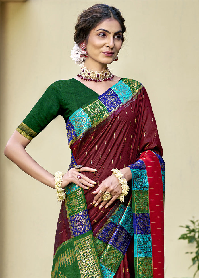 Maroon Dupion Silk Saree With Blouse Piece